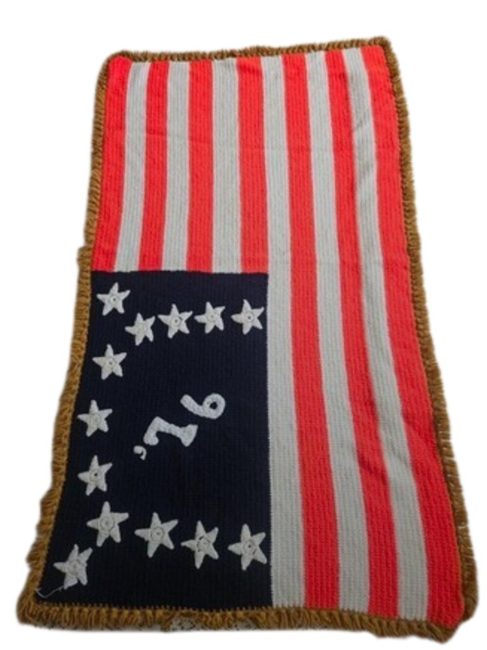 Vintage Hand Crocheted 1776 Bicentennial American Flag Wall Hanging Banner